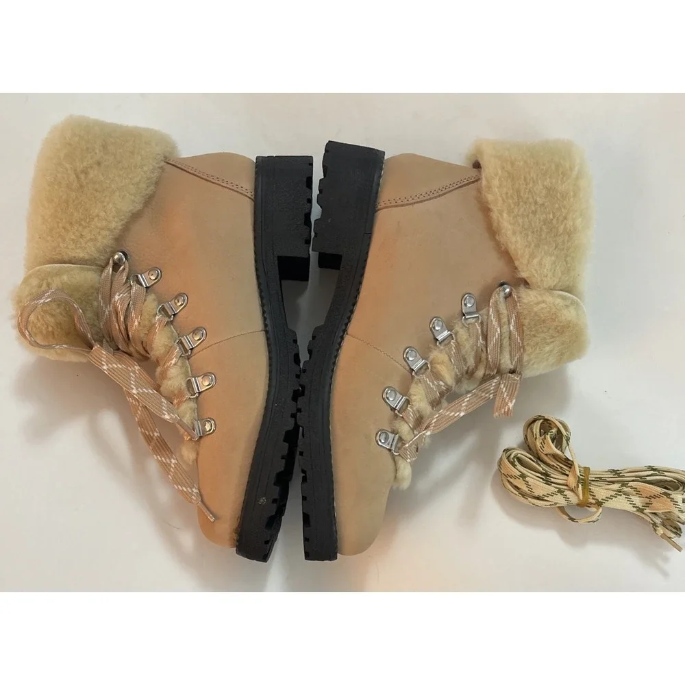 NEW WOMENS 8 J CREW NORDIC WINTER BOOTS IN LEATHER W SHEARLING BRONZED CLAY READ